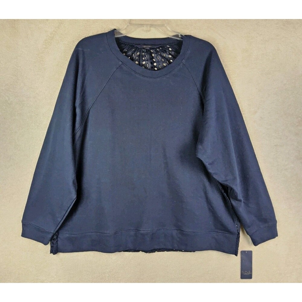 Rachel Roy Women's Long Sleeve Eyelet Back Sweatshirt Navy Size 1X